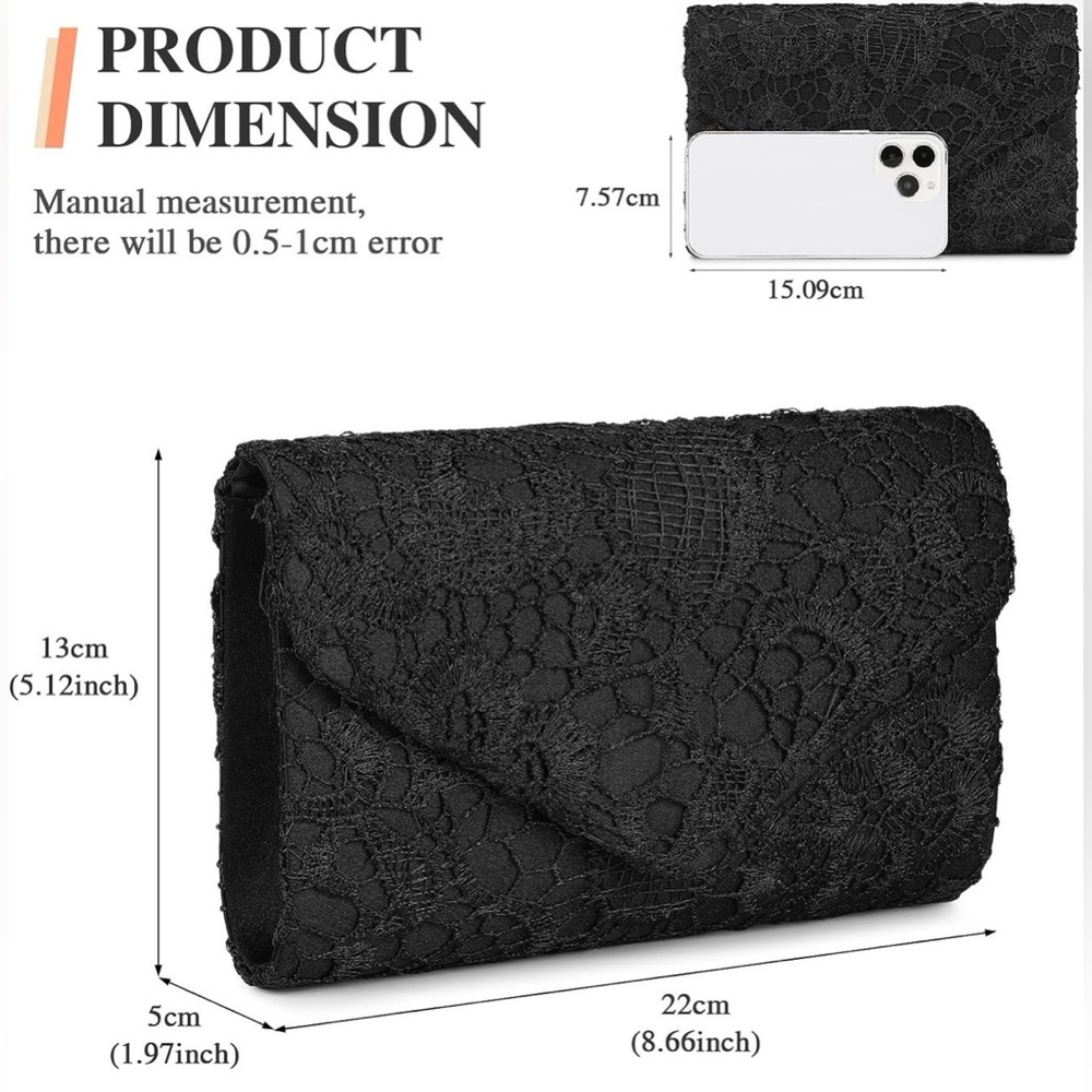 Evening Bag Lace Clutch Purse for Women Formal Elegant Envelope Wedding - Picture 6 of 10